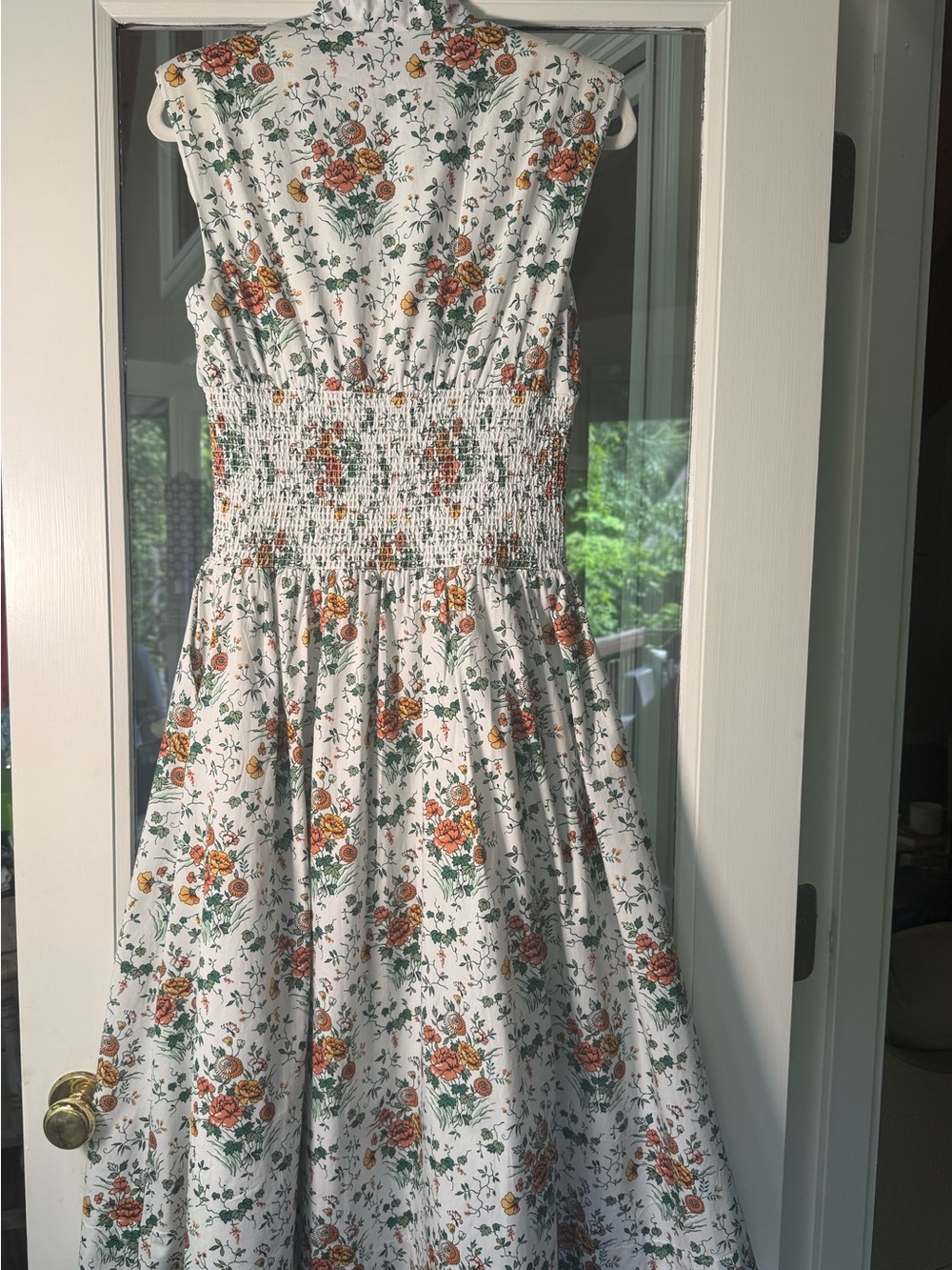 Anthropologie Cottage Garden Floral Gold Zipper Front Dress w Yellow Rust Blooms - Picture 7 of 11